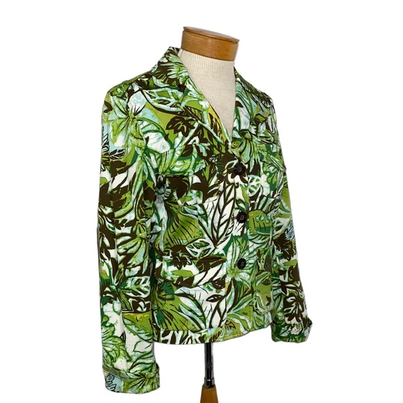 Maggie London Sz6 Green Brown Leaf Print Jacket - Picture 5 of 9